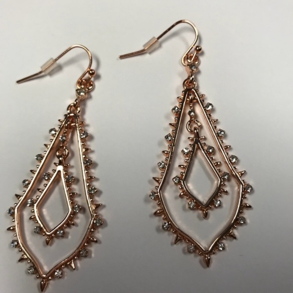 Double Drop Rose Gold Crystal Earrings - Picture 2 of 3